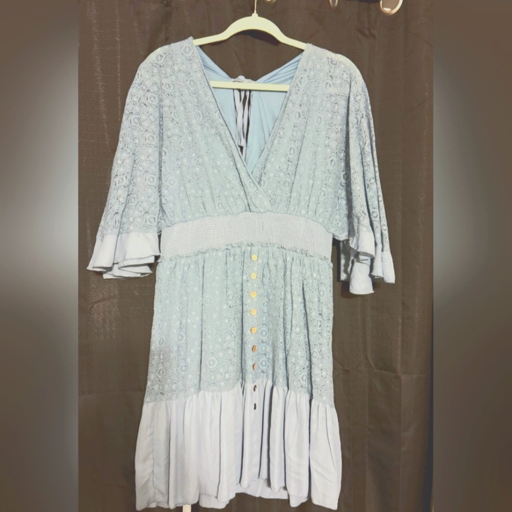 XL brand new Light Blue Lace Dress with Button Detail